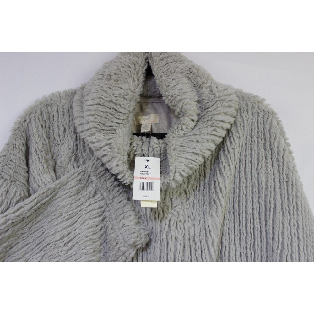 Cupio Blush XL Soft Gray Faux Fur Top Pullover Mock Neck Womens